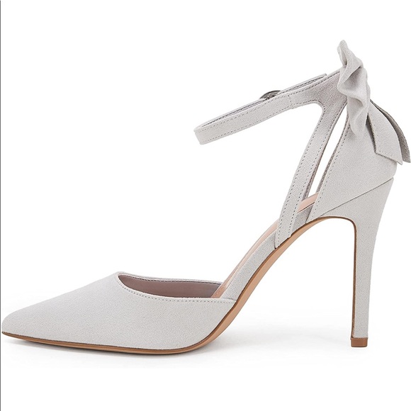 Women's SOFT GREY Ankle Strap Bow Dress Shoes *NWT* - Picture 3 of 5